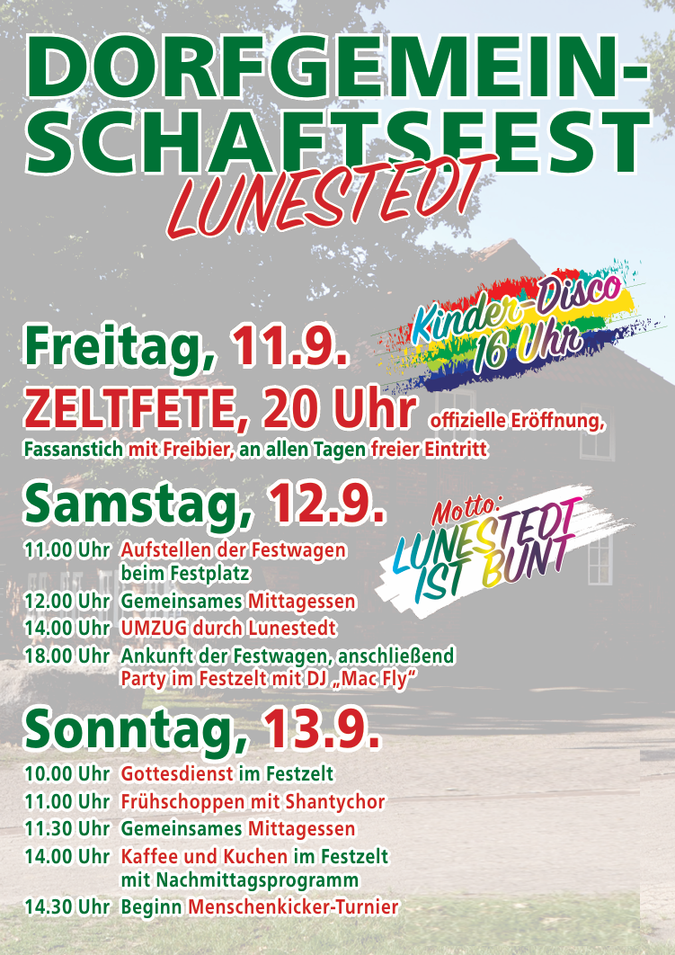 Offizieller Programmflyer Dorfgemeinschaftsfest Lunestedt 2026